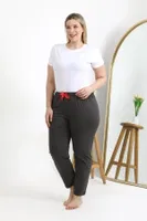 Kurdelalı Pamuklu Büyük Beden Kadın Alt Pijama Akbeniz 27559 Füme görsel 4