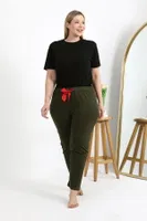 Büyük Beden Kadın Pamuklu Alt Pijama Akbeniz 27559 Haki farklı açı