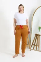 Pamuklu Büyük Beden Kadın Alt Pijama Akbeniz 27559 İnci Hardal