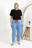 Penye Büyük Beden Kadın Alt Pijama Akbeniz 27559 Mavi