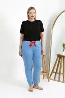 Penye Büyük Beden Kadın Alt Pijama Akbeniz 27559 Mavi görsel 4
