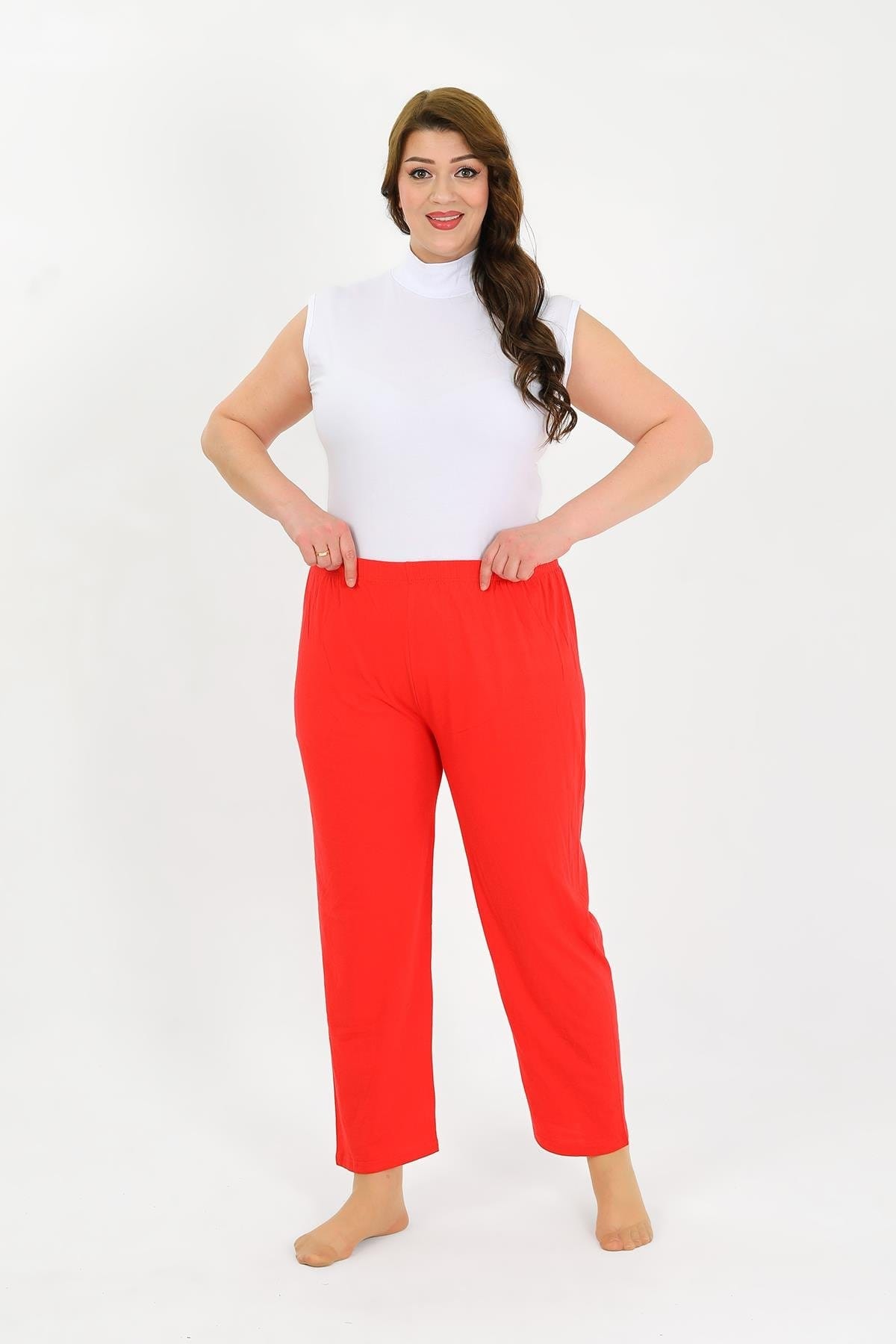 Kadın Pamuklu Büyük Beden Alt Pijama Kırmızı Akbeniz 27560