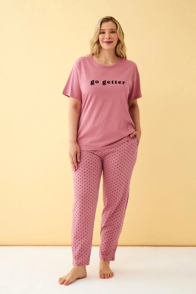 Büyük Beden Somon Go Getter Yazılı Pijama Takımı Akbeniz 202513