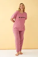 Büyük Beden Somon Go Getter Yazılı Pijama Takımı Akbeniz 202513 Somon görsel 4