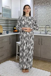 Akbeniz Yuvarlak Yaka Uzun Kollu Penye Gecelik Ev Elbisesi Ekru Akbeniz 25500