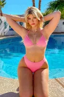 Bağlamalı Şık Yüksek Bel Bikini Takım Pembe Angelsin MS4175 Pembe