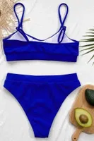Yüksek Bel Fitilli Kumaş Tankini Bikini Üstü Angelsin MS43719 Saks Saks farklı açı