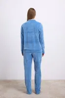 Kadın Uzun Kollu Fermuarlı Kadife Sweatshirt ve Pantolon Takım Anıl 11625 Mavi farklı açı