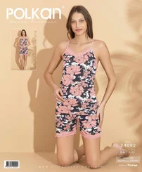 Polkan Antrasit Çiçekli Dantelli Viskon Şort Pijama Takım Polkan 24692