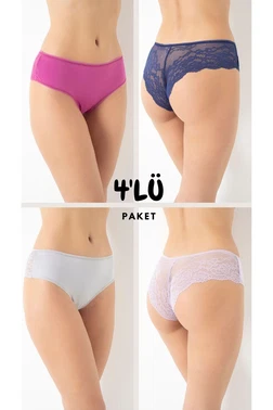 Confeo Arkası Dantelli Kadın Bikini Külot 4Lü Paket Confeo C804-004