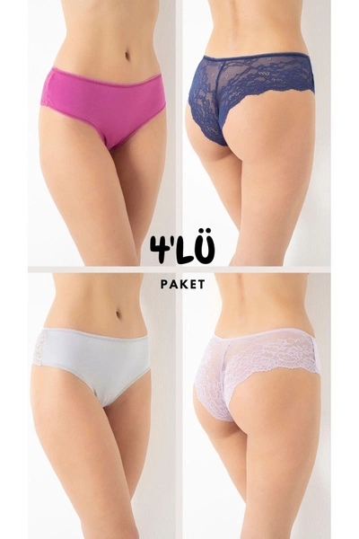 Arkası Dantelli Kadın Bikini Külot 4Lü Paket Confeo C804-004