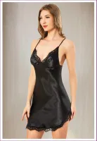 Asimetrik Kesim Sırtı Çapraz Askılı Saten Gecelik Miss Laris 2143 Siyah
