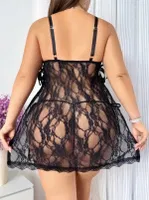 Askılı Dantel Büyük Beden Fantezi Lüks Gecelik Lily Bianca LB-223 Siyah farklı açı