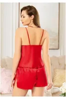 Askılı Saten Kırmızı Büyük Beden Şort Takım Miss Laris 4224 Kırmızı detay görünüm