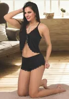 Asklı Siyah Seksi Şort Takım İzabel Ş-0115 Siyah detay görünüm
