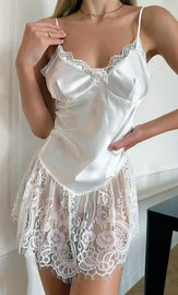 NightLight Ayar Askılı Eteği Dantel Fantazi Saten Kadın Gecelik NightLight 3786