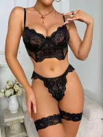 Bacak Bantlı Siyah Fantezi Bralet Dantel Takım SHE 2008 Siyah