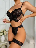 Bacak Bantlı Siyah Fantezi Bralet Dantel Takım SHE 2008 Siyah detay görünüm