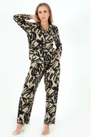 Base Desenli Uzun Kollu Kadın Pijama Takım DoReMi 002-000095 Siyah