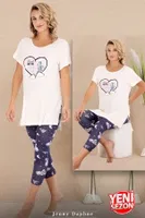 Baskılı Kısa Kollu T-Shirt Kapri Pijama Takımı Lady 12069 Beyaz