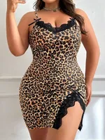 Leopar Desenli Büyük Beden Leopar Gecelik Beleng 5195 Leopar