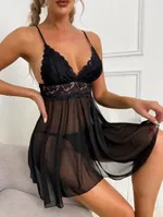 Tül Dantelli Kısa Fantazi Gecelik Beleng 6045 Siyah görsel 4