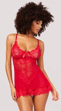 Beleng Kırmızı Süper Mini Dantelli Erotik Gecelik Beleng 6051