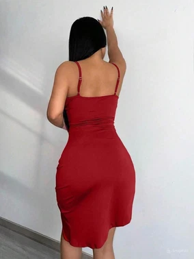 Beleng Bordo Asimetrik Kesim İnce Askılı Fantazi Elbise Beleng 7081 - Alternatif Görünüm