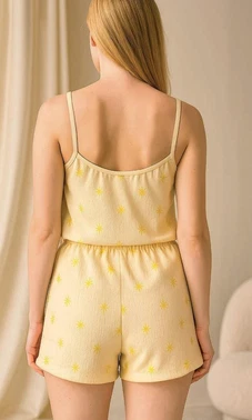NightLight Beli Lastikli Şortlu İnce Askılı Sarı Kadın Pijama Takım NightLight 3768 - Alternatif Görünüm