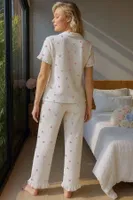 Mini Kalp Baskılı Gömlek Yaka Kadın Pijama Takımı Bella Notte 7197 Beyaz görsel 4