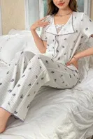 Kısa Kollu Lale Desenli Romantik Pijama Takımı Bella Notte 7335 Beyaz görsel 5