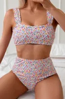 Çok Renkli Çiçek Baskılı Yüksel Bel Bikini Takım Bella Notte M-9015 Çok Renkli detay görünüm