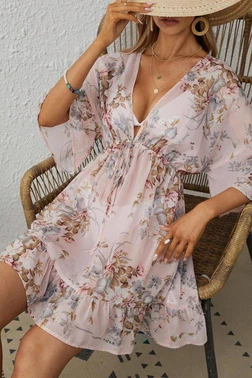 Bella Notte Beli Bağcıklı Çok Renkli Çiçek Desenli Pareo Bella Notte P-3001