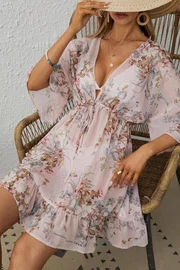 Bella Notte Beli Bağcıklı Çok Renkli Çiçek Desenli Pareo Bella Notte P-3001