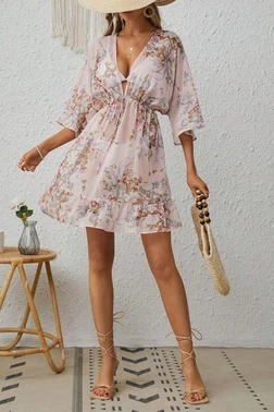 Bella Notte Beli Bağcıklı Çok Renkli Çiçek Desenli Pareo Bella Notte P-3001 - Alternatif Görünüm