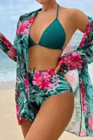 Çok Renkli Tropikal Baskılı 3 Parça Bikini Takımı Bella Notte M-9007 Çok Renkli