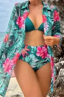 Çok Renkli Tropikal Baskılı 3 Parça Bikini Takımı Bella Notte M-9007 Çok Renkli detay görünüm