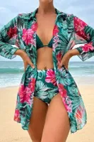 Çok Renkli Tropikal Baskılı 3 Parça Bikini Takımı Bella Notte M-9007 Çok Renkli görsel 4