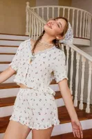 Ekru Çiçek Baskılı Dantel Yakalı Şort Takım Bella Notte 7725 Ekru görsel 4
