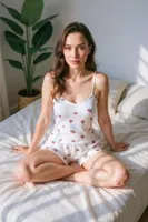 Askılı Ekru Desenli Şort Pijama Takım Bella Notte 7791 Ekru farklı açı
