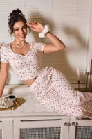 V Yaka Kısa Kollu Crop Ekru Pijama Takımı Bella Notte 7379 Ekru görsel 4