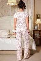 V Yaka Kısa Kollu Crop Ekru Pijama Takımı Bella Notte 7379 Ekru görsel 7
