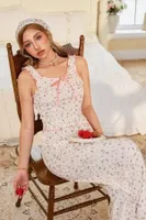 Ekru Vintage Model Çiçek Desenli Naif Pijama Takımı Bella Notte 7323 Ekru