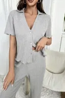 Gri Kısa Kollu V Yaka Pamuklu Pijama Takımı Bella Notte 7115 Gri farklı açı