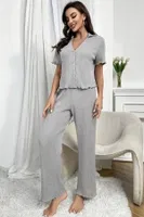Gri Kısa Kollu V Yaka Pamuklu Pijama Takımı Bella Notte 7115 Gri görsel 4