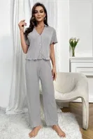 Gri Kısa Kollu V Yaka Pamuklu Pijama Takımı Bella Notte 7115 Gri görsel 5