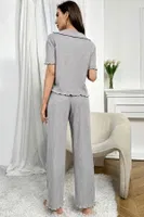 Gri Kısa Kollu V Yaka Pamuklu Pijama Takımı Bella Notte 7115 Gri görsel 6
