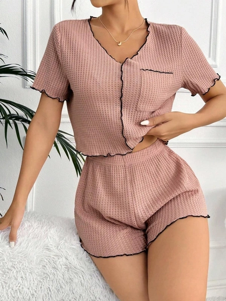 Gül Kurusu Cep Detaylı Şortlu Pijama Takım Bella Notte 7591