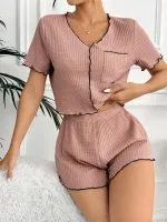 Gül Kurusu Cep Detaylı Şortlu Pijama Takım Bella Notte 7591 Gül Kurusu