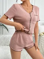 Gül Kurusu Cep Detaylı Şortlu Pijama Takım Bella Notte 7591 Gül Kurusu detay görünüm